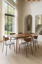 Riva - Ensemble Table Rectangle - Effet Noyer/Velours/Metal - Ecru/Noyer