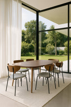 Riva - Ensemble Table Rectangle - Effet Noyer/Velours/Metal - Ecru/Noyer