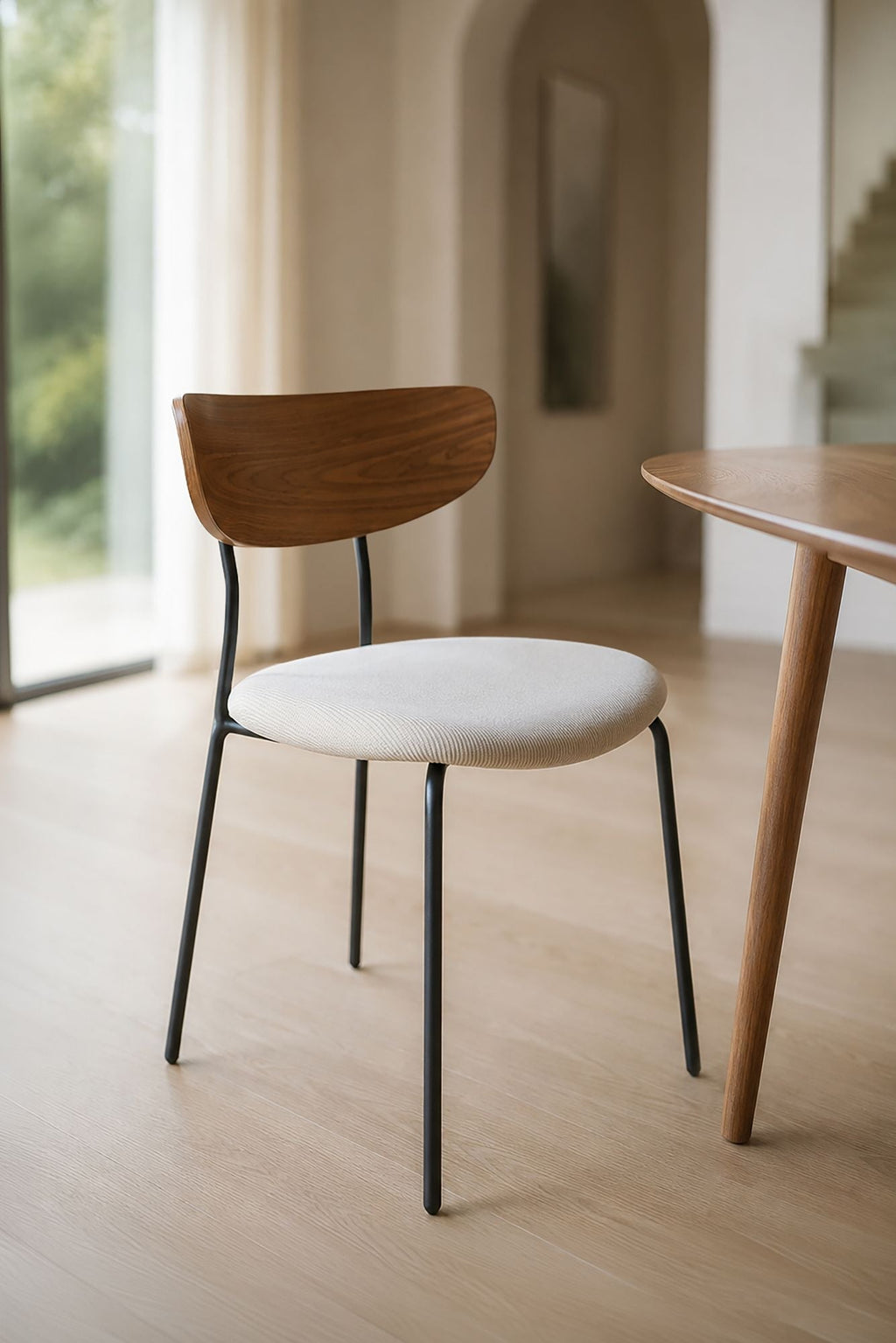 Riva - Ensemble Table Rectangle - Effet Noyer/Velours/Metal - Ecru/Noyer