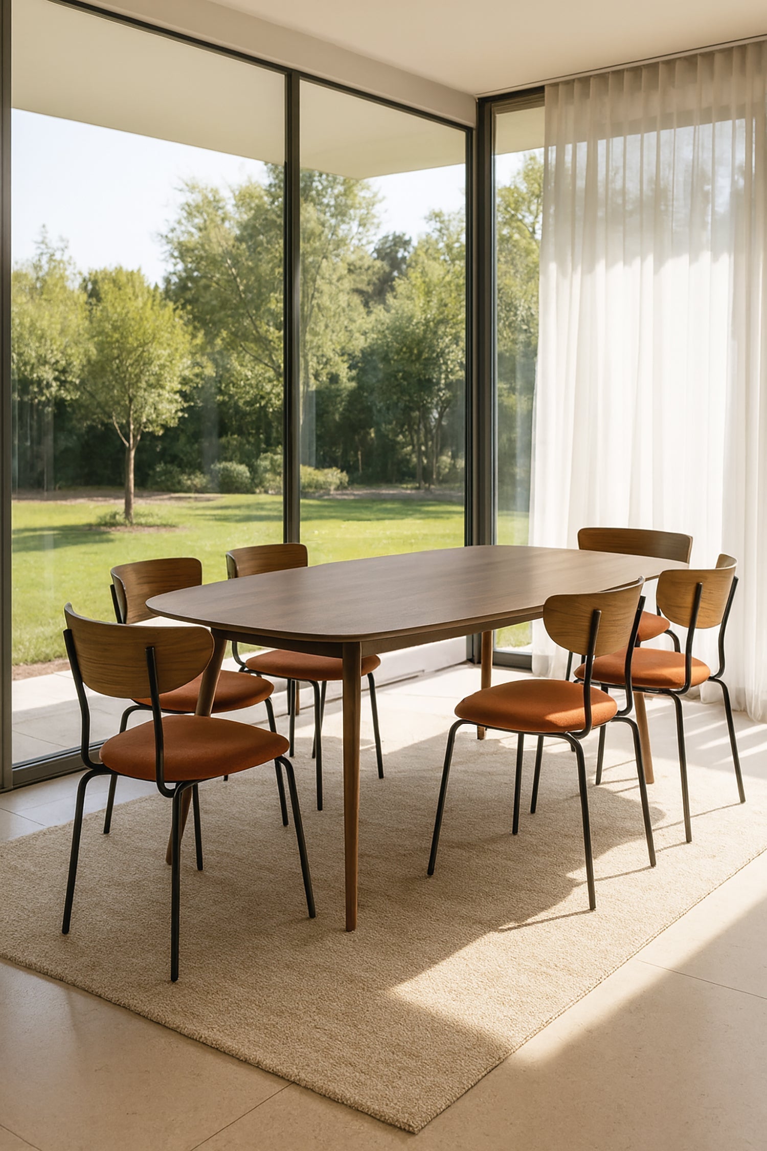 Metal - Ensemble Table Rectangle +6 Chaises - Velours Cotelé/Metal/Bois - Terrac