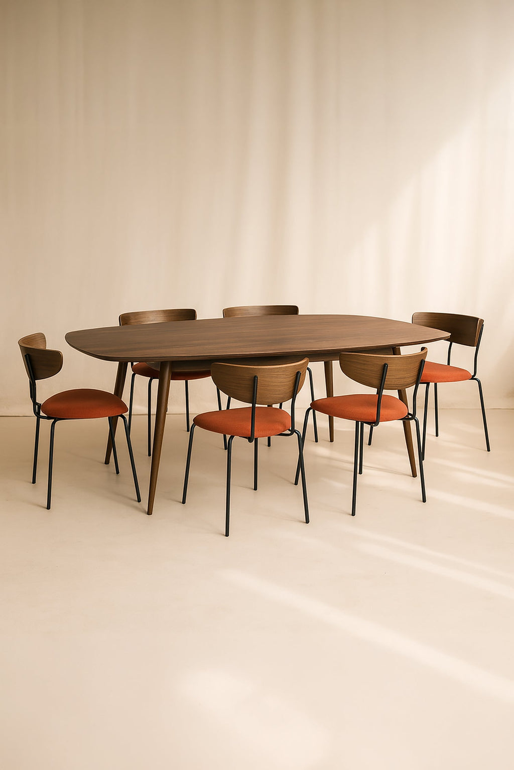 Metal - Ensemble Table Rectangle +6 Chaises - Velours Cotelé/Metal/Bois - Terrac