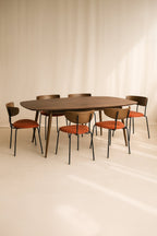 Metal - Ensemble Table Rectangle +6 Chaises - Velours Cotelé/Metal/Bois - Terrac