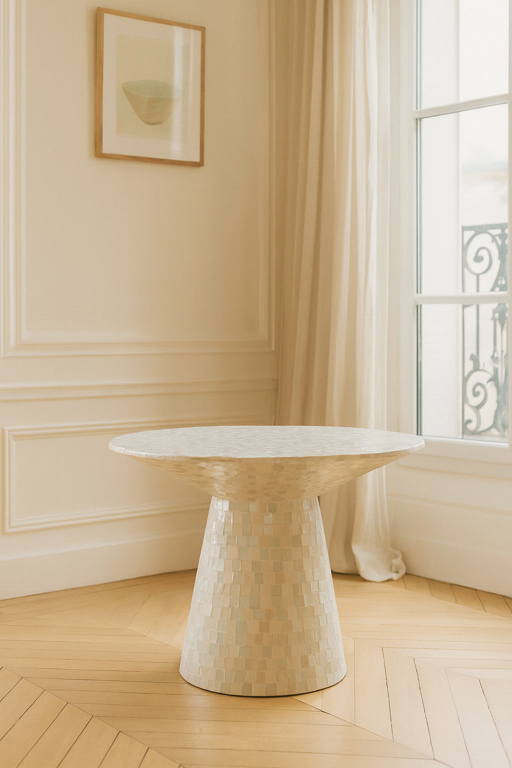 Zina - Table Basse Ronde - Coquille De Capiz - Vert