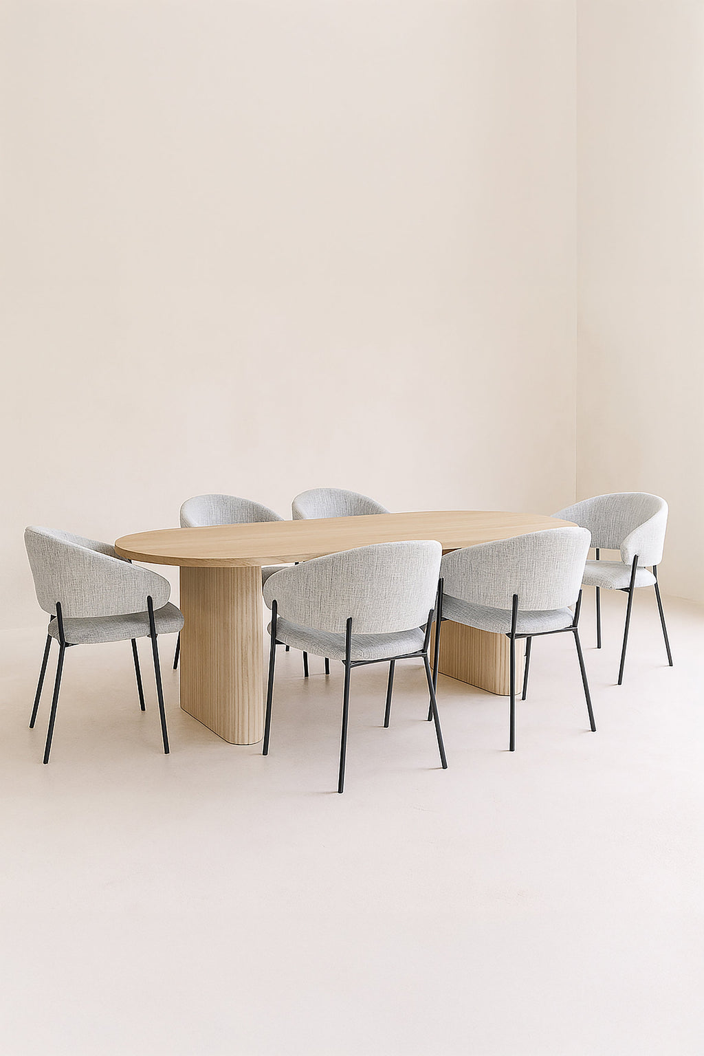Quito - Ens Table 220Cm - Tissu Tweed/Effet Bois - Latte/Naturel