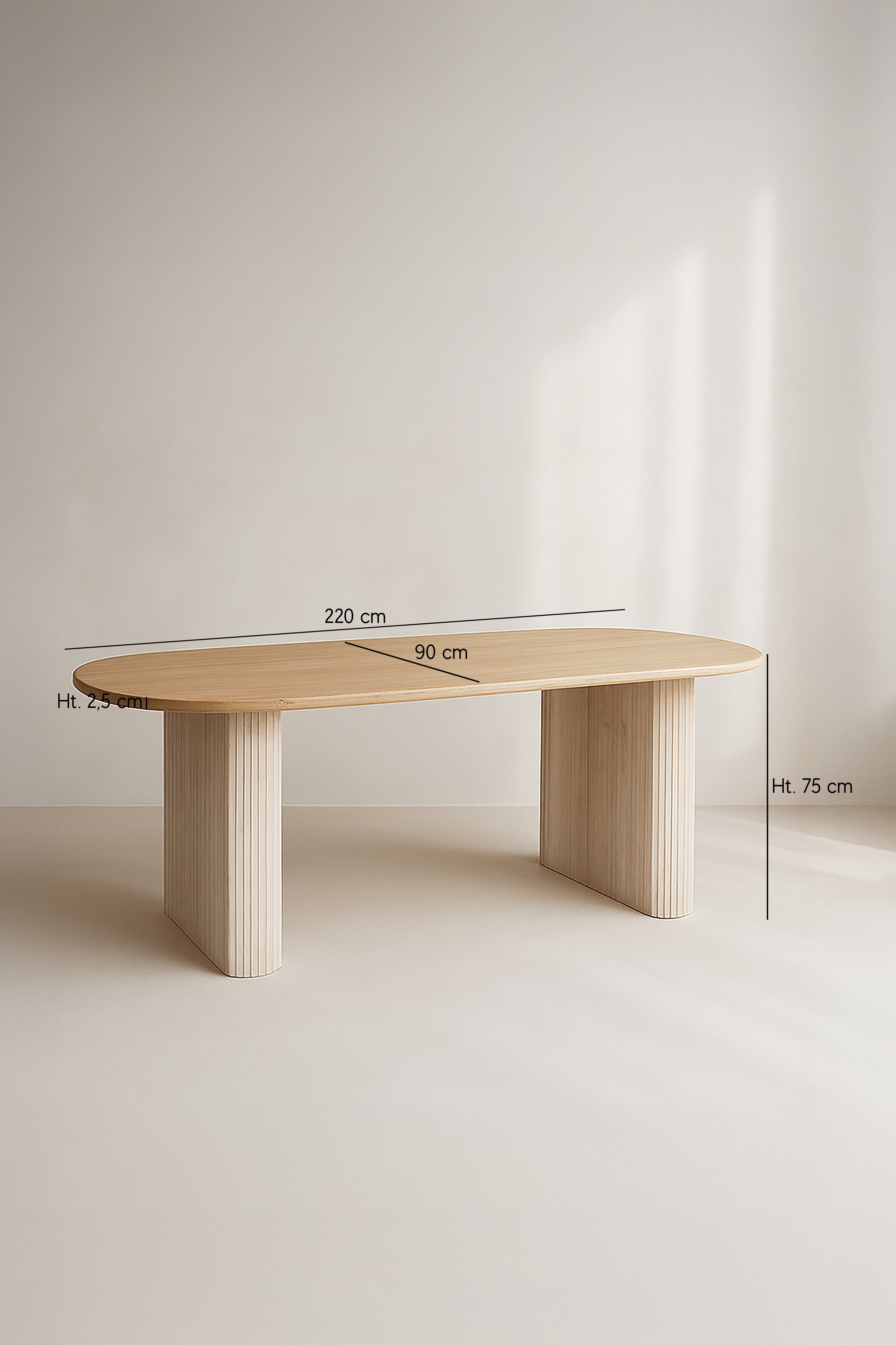 Quito - Ens Table 220Cm - Tissu Tweed/Effet Bois - Latte/Naturel