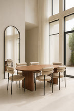 Gina - Ensemble Table Ovale 230Cm+6 Chaises - Tweed/Métal - Beige/Noir