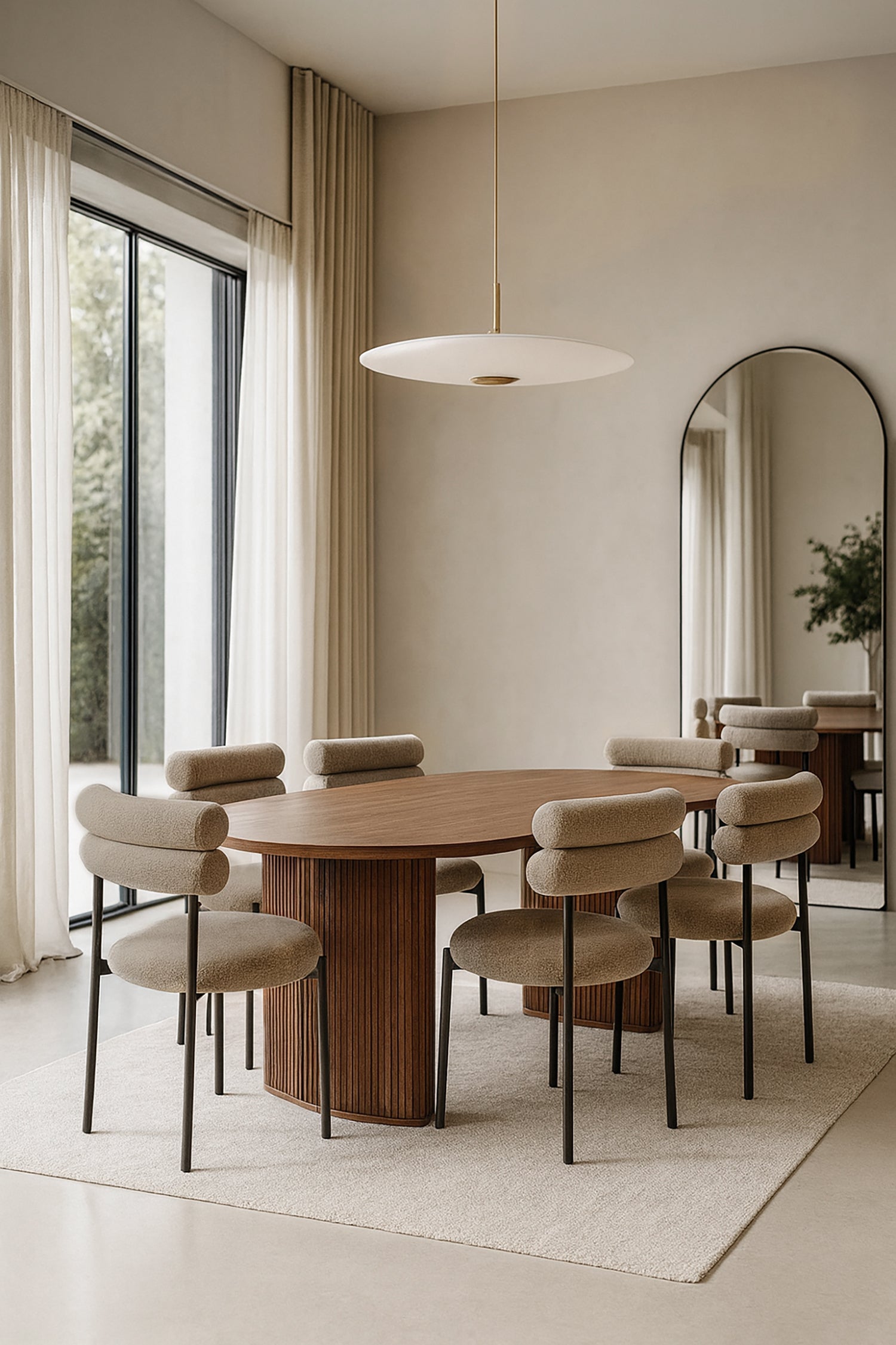 Gina - Ensemble Table Ova Le 230Cm +6Chaises - Tweed/Métal - Noir/Moka
