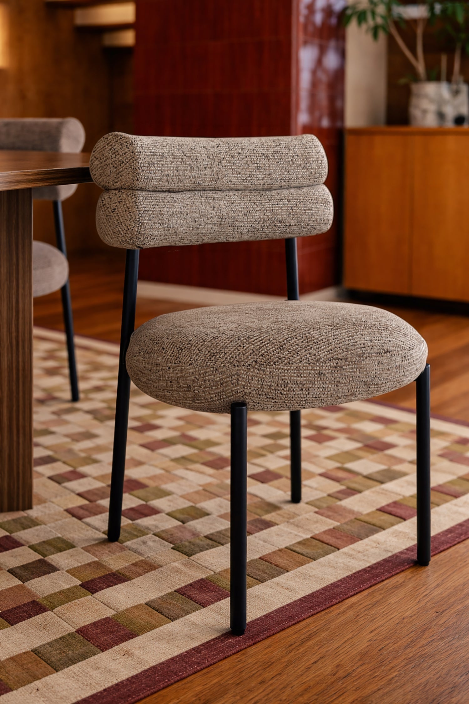 Gina - Ensemble Table Ova Le 230Cm +6Chaises - Tweed/Métal - Noir/Moka