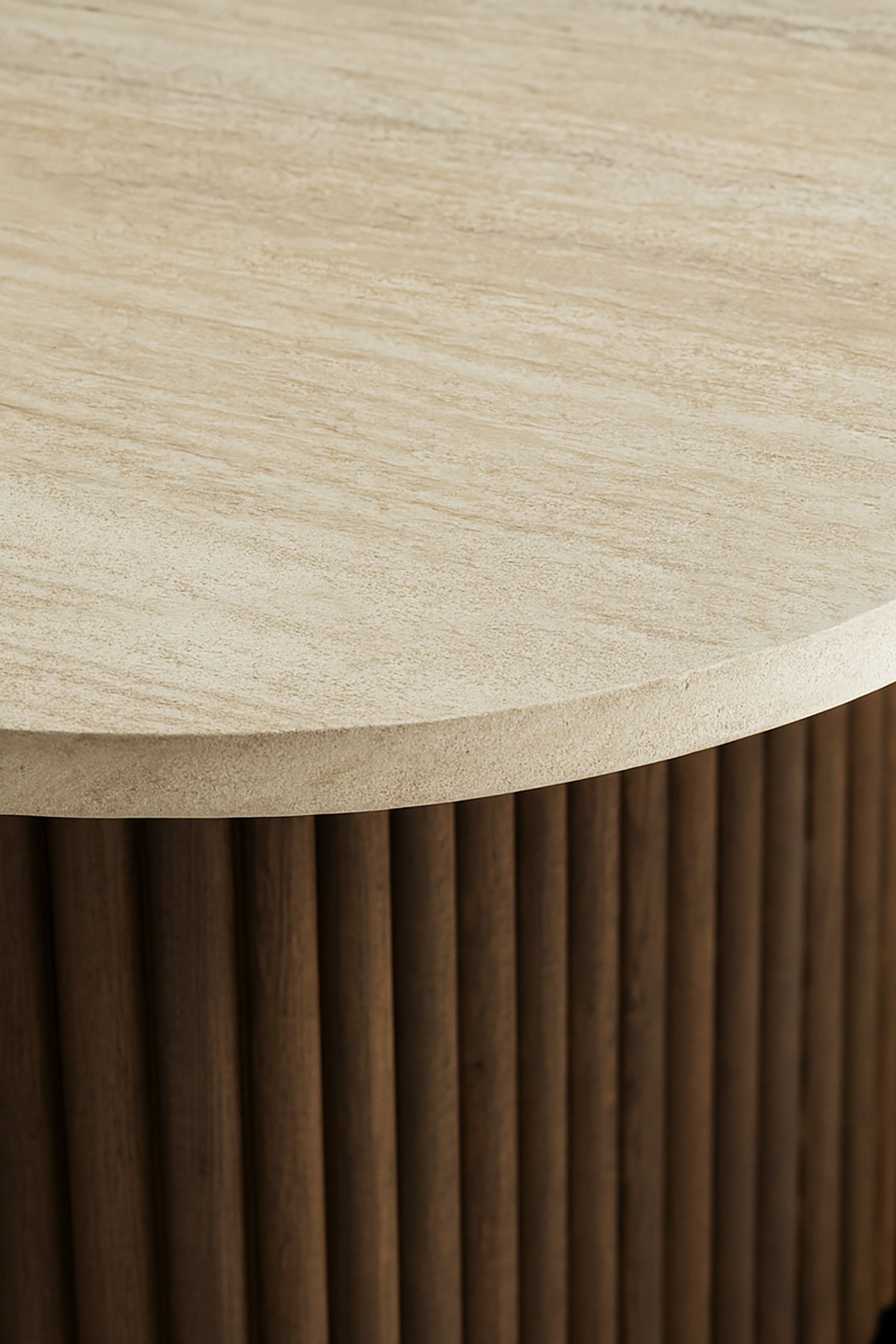 Esther - Table Basse Carré - Effet Travertin - Noyer/Naturel