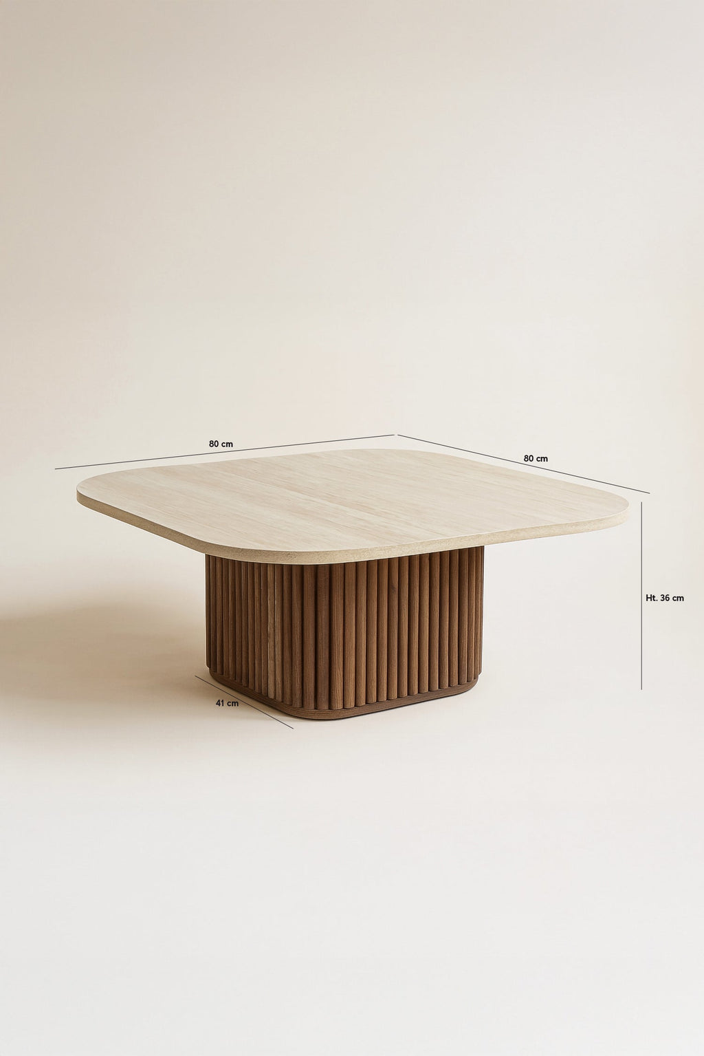 Esther - Table Basse Carré - Effet Travertin - Noyer/Naturel