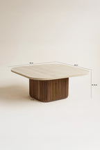 Esther - Table Basse Carré - Effet Travertin - Noyer/Naturel