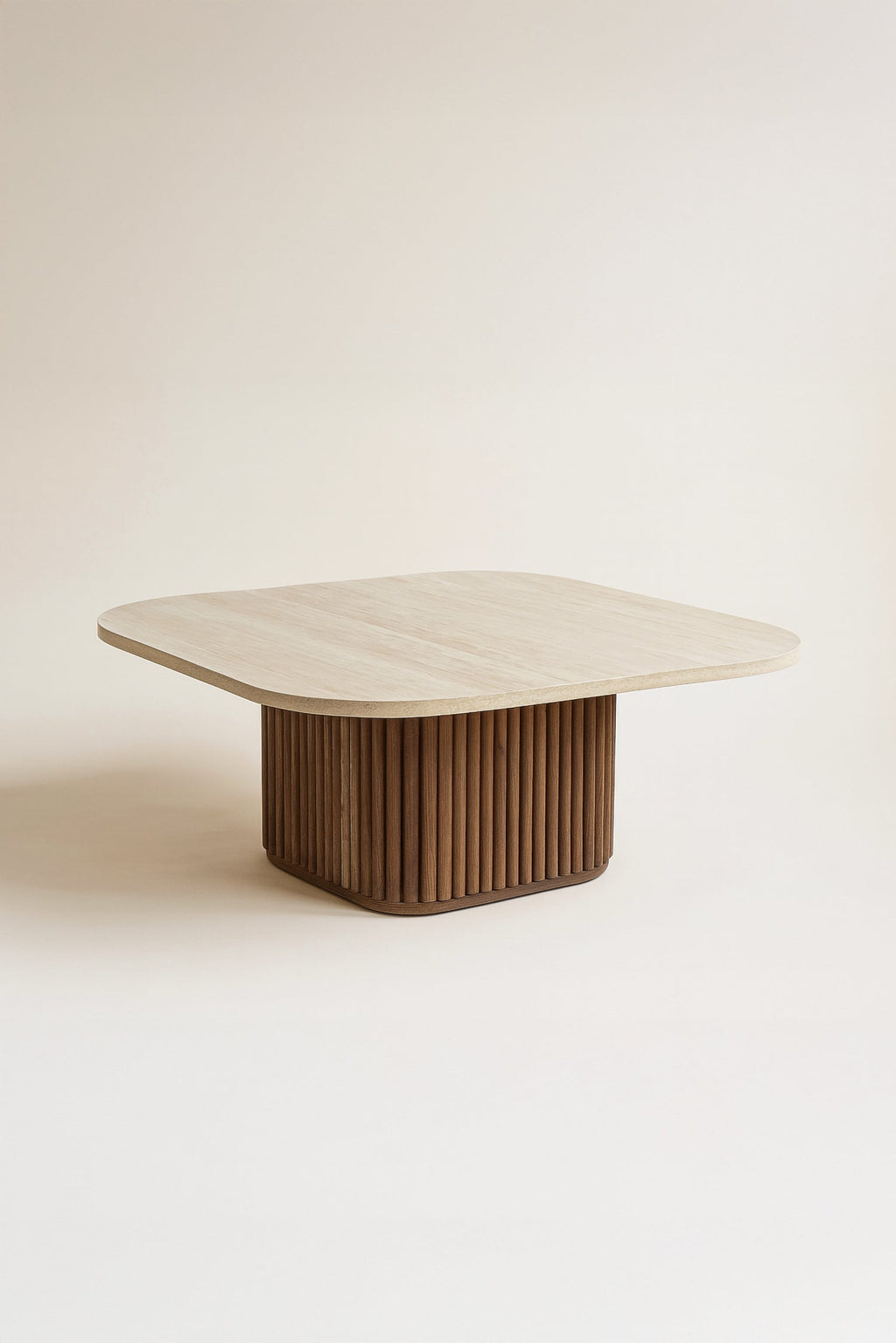 Esther - Table Basse Carré - Effet Travertin - Noyer/Naturel