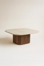 Esther - Table Basse Carré - Effet Travertin - Noyer/Naturel