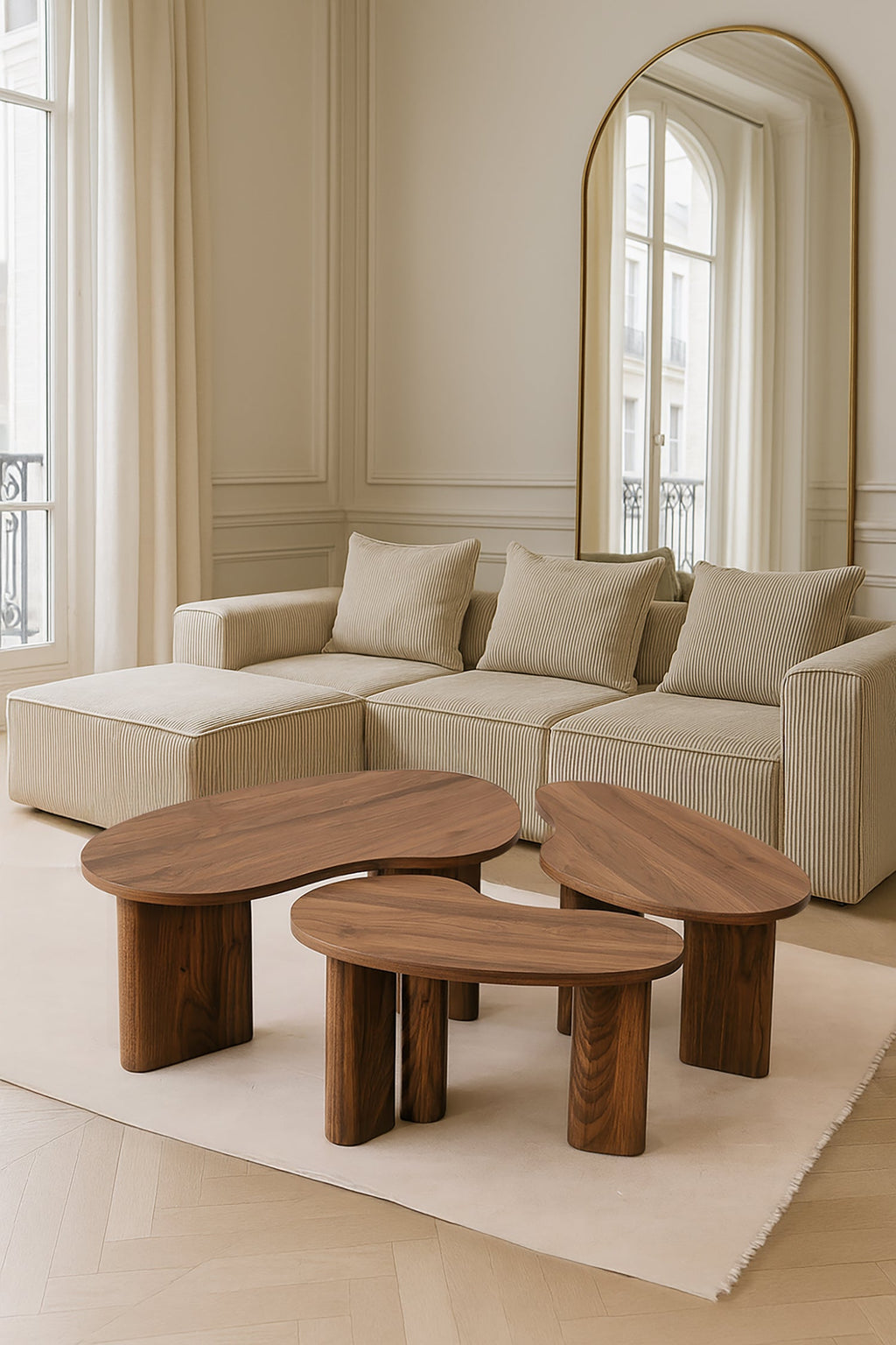 Charlie - Lot De 3 Tables Basses Organiques - Effet Noyer - Noyer