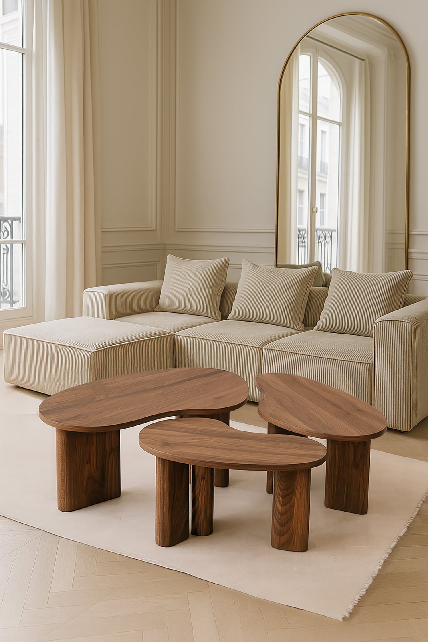 Charlie - Lot De 3 Tables Basses Organiques - Effet Noyer - Noyer