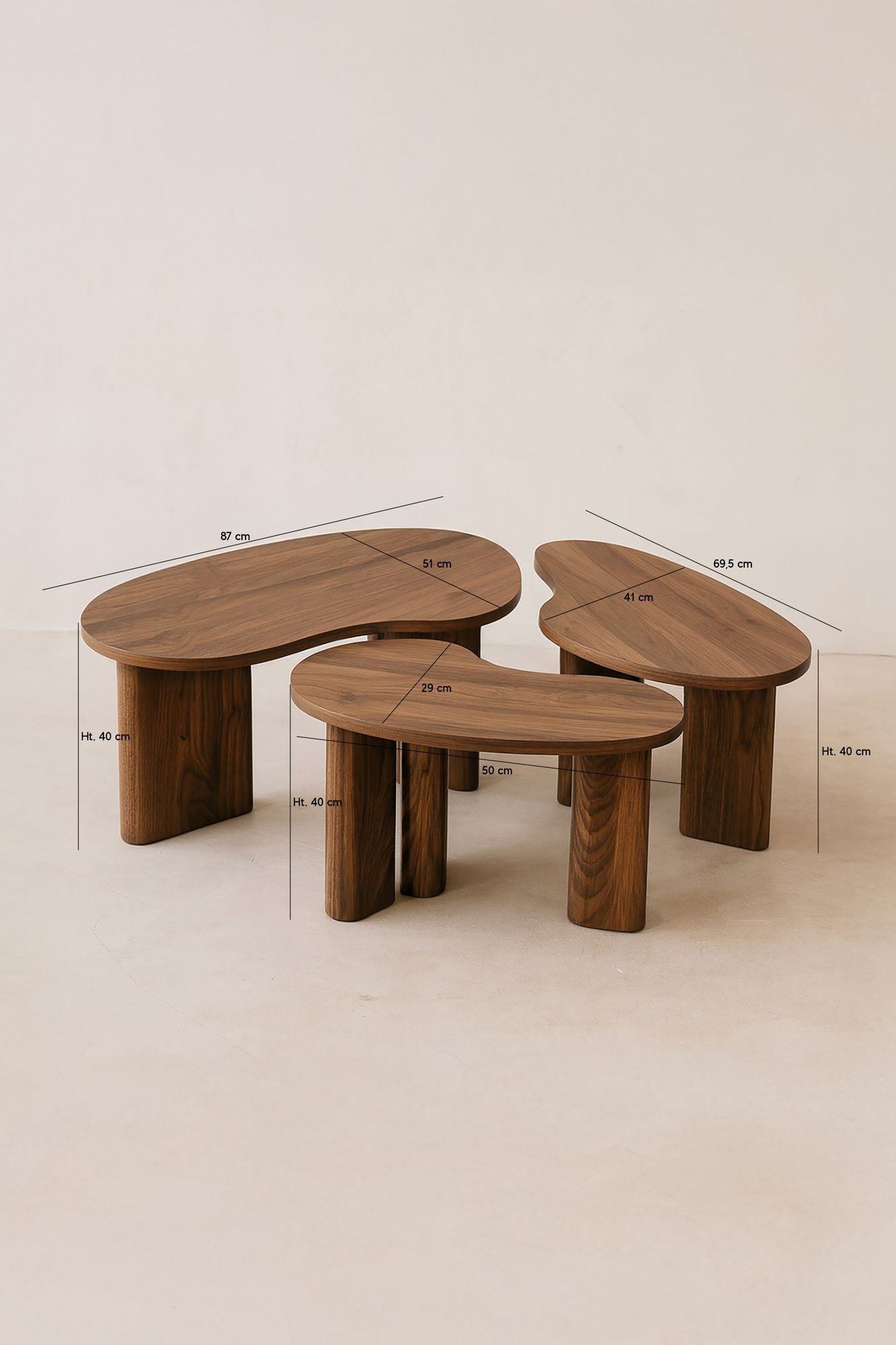 Charlie - Lot De 3 Tables Basses Organiques - Effet Noyer - Noyer