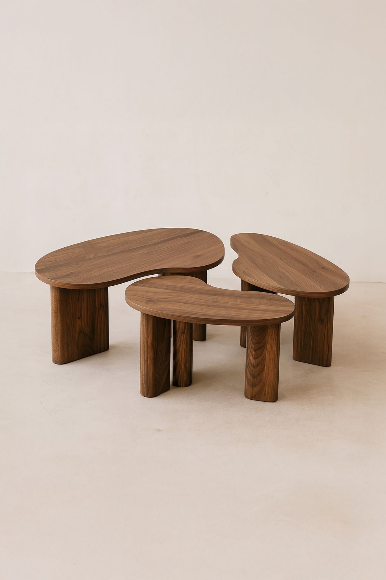 Charlie - Lot De 3 Tables Basses Organiques - Effet Noyer - Noyer
