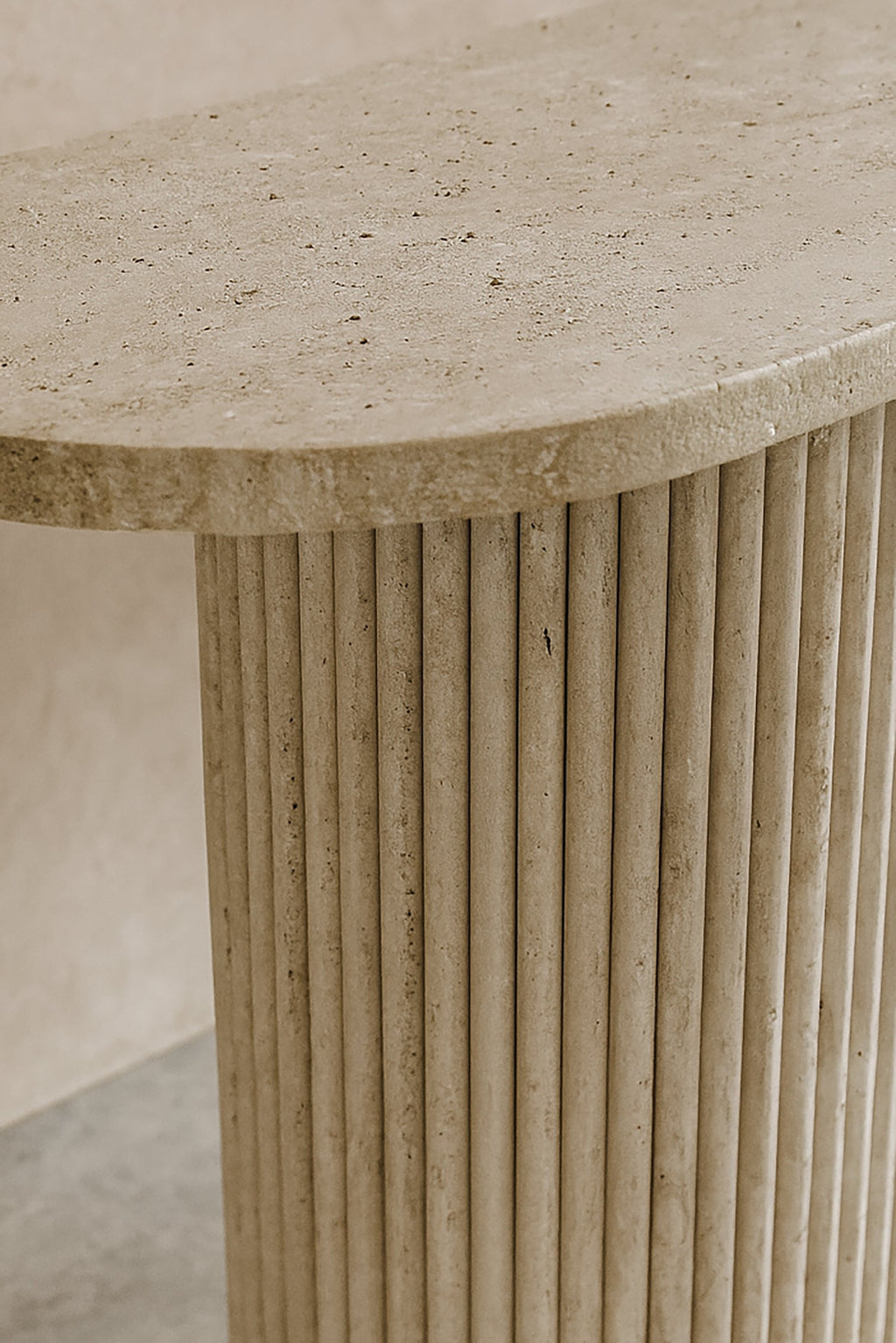 Inaya - Console Ovale - Effet Travertin - Naturel