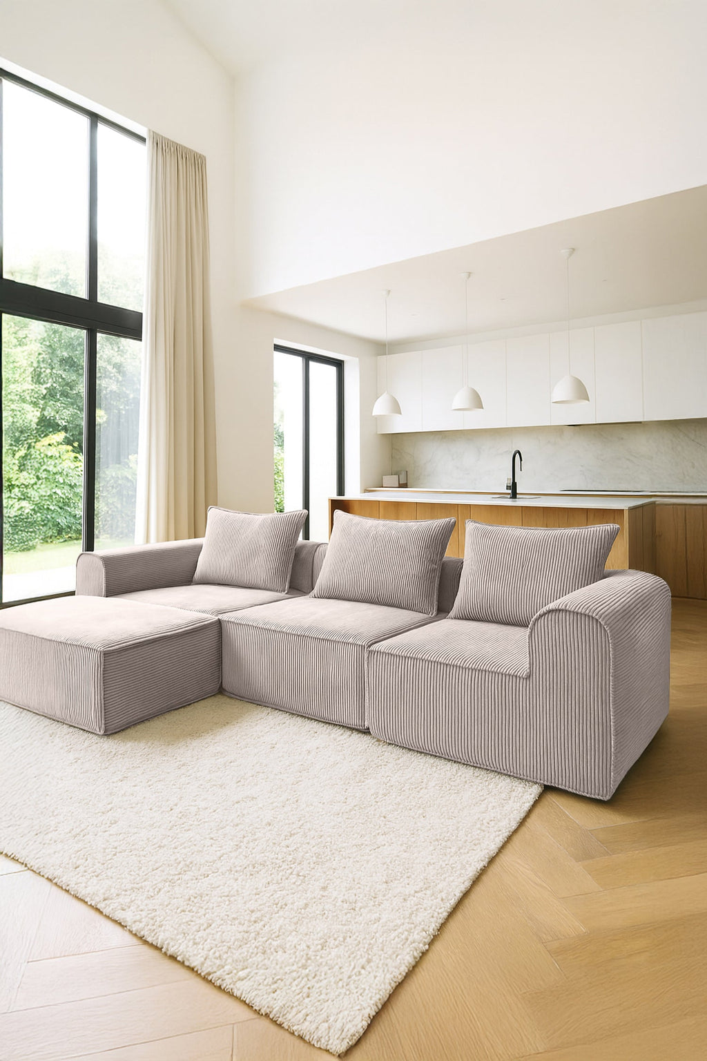 Cocoon - Canapé D'Angle Compressé - Velours Côtelé - Taupe