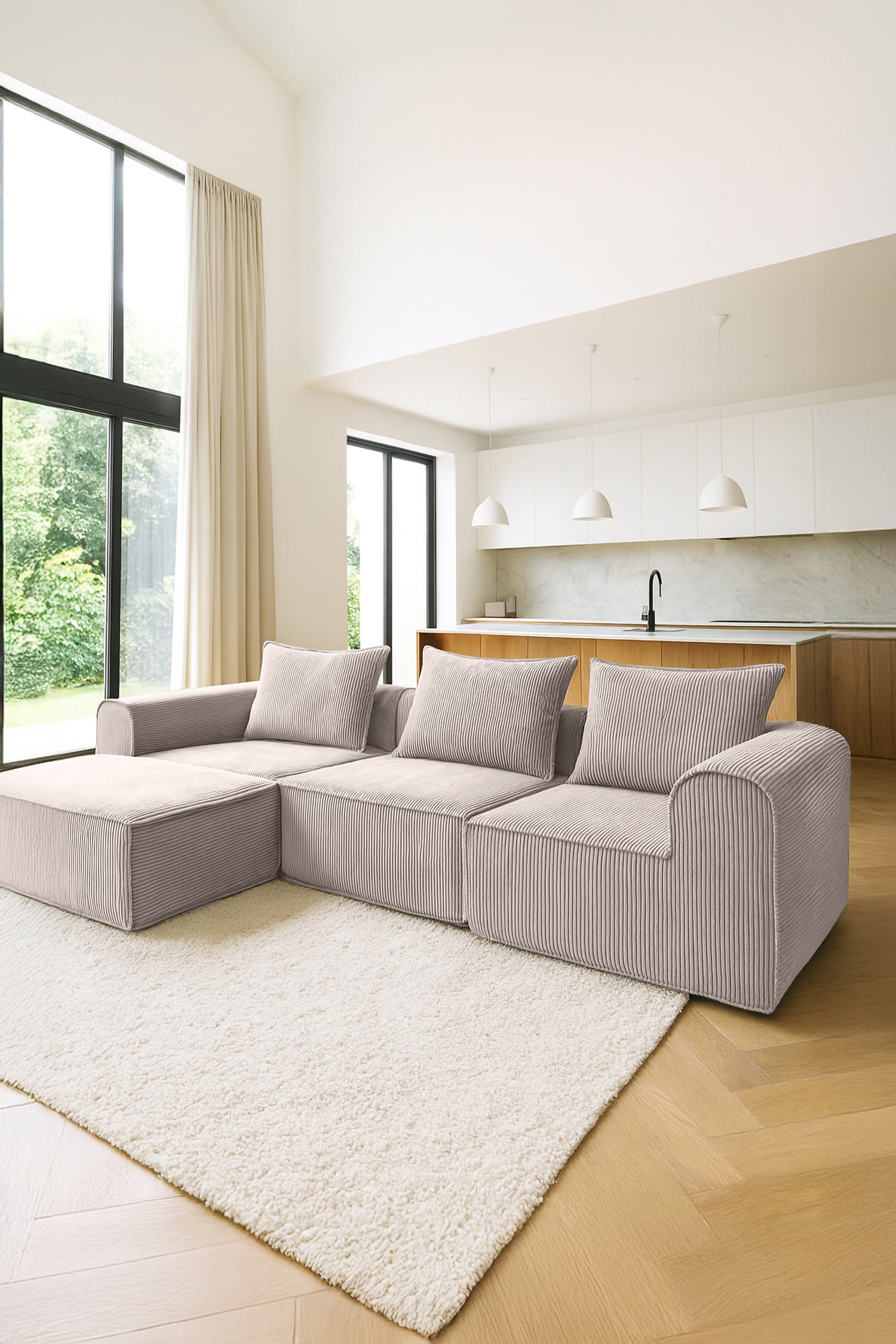 Cocoon - Canapé D'Angle Compressé - Velours Côtelé - Taupe