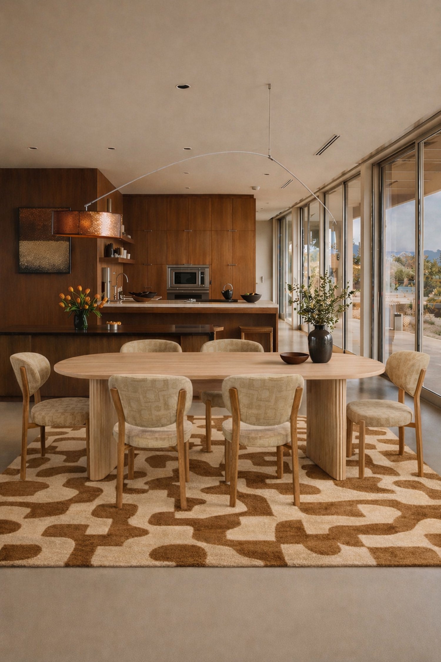 Suzie - Ens Table 220Cm - Effet Bois/Tissu - Beige/Naturel