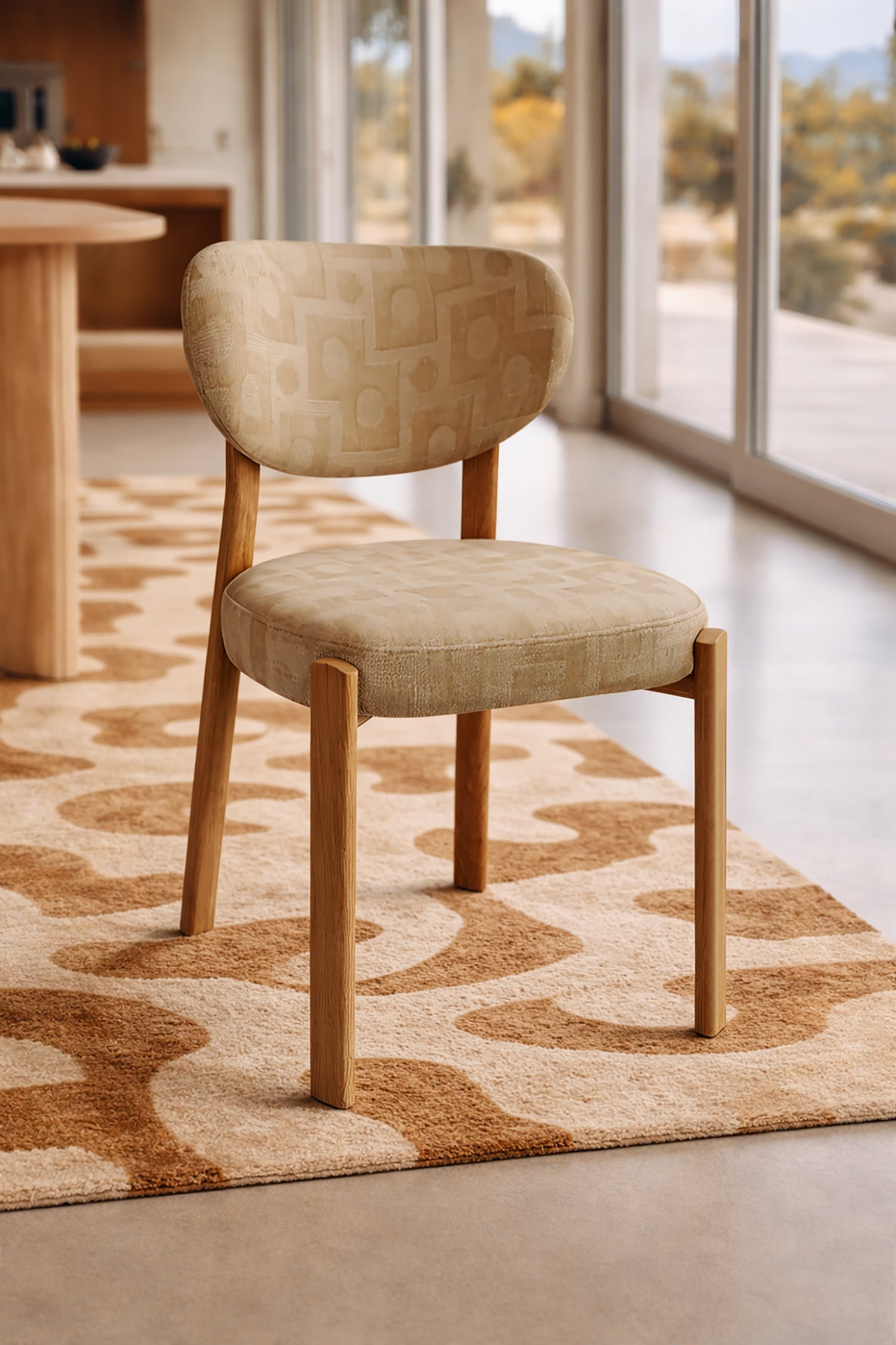Suzie - Ens Table 220Cm - Effet Bois/Tissu - Beige/Naturel