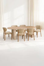 Suzie - Ens Table 220Cm - Effet Bois/Tissu - Beige/Naturel