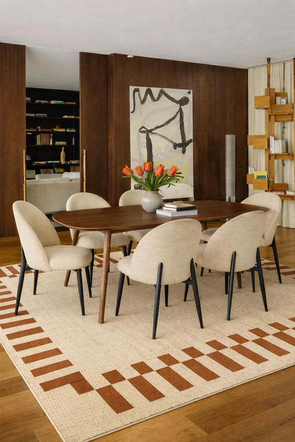 Leonie - Ensemble Table + 6 Chaises  - Tissu/Mdf - Ecru
