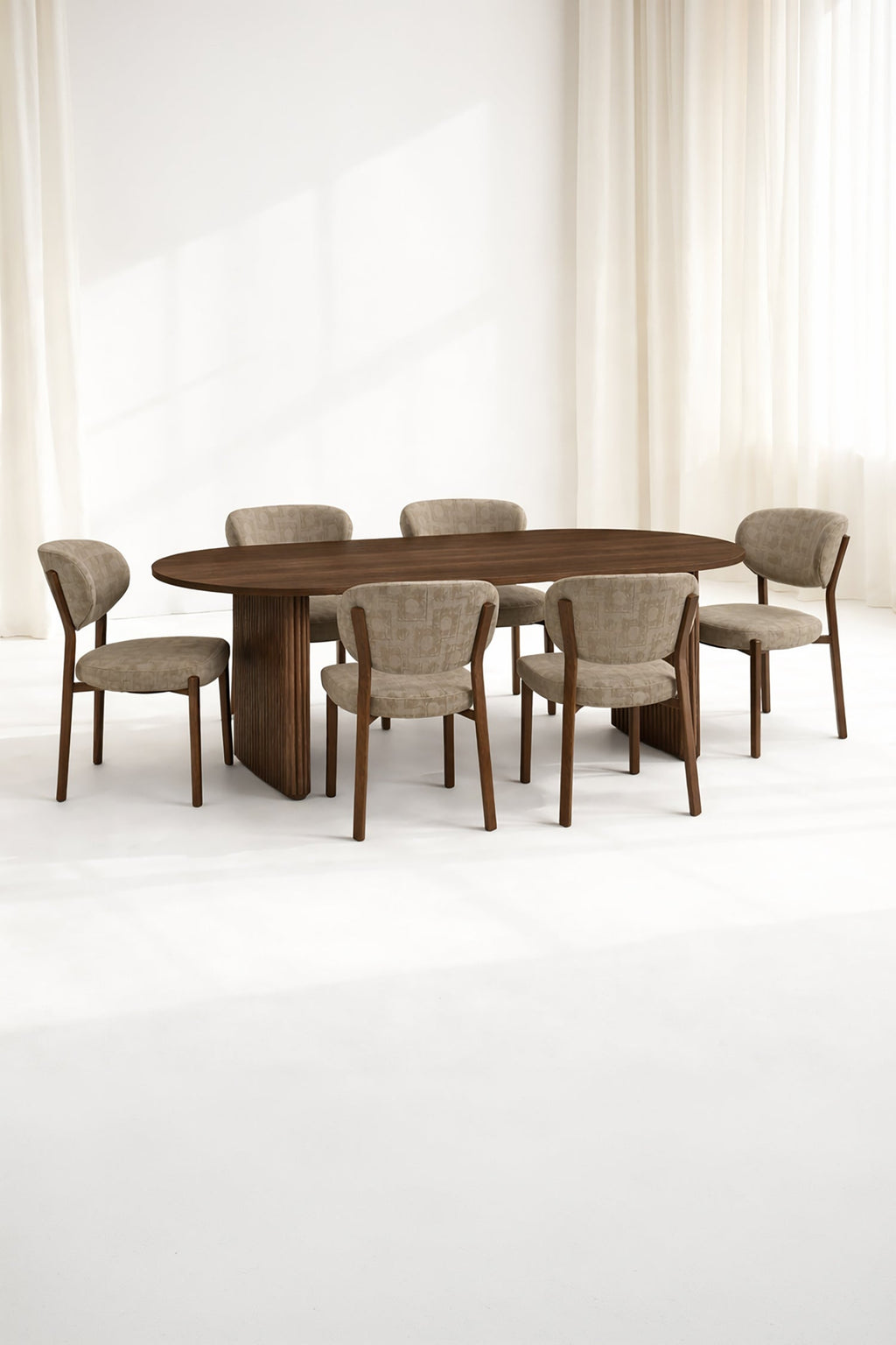 Suzie - Ensemble Table + 6 Chaises - Tissu/Mdf - Taupe