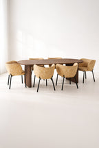 Suzan - Ensemble Table Ovale - Effet Noyer/Tissu/Bois - Noyer