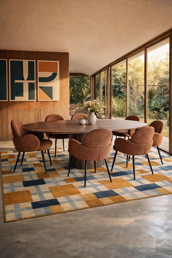 Ginette - Ensemble Table Extensible + 6 Fauteuils - Tissu - Terracotta