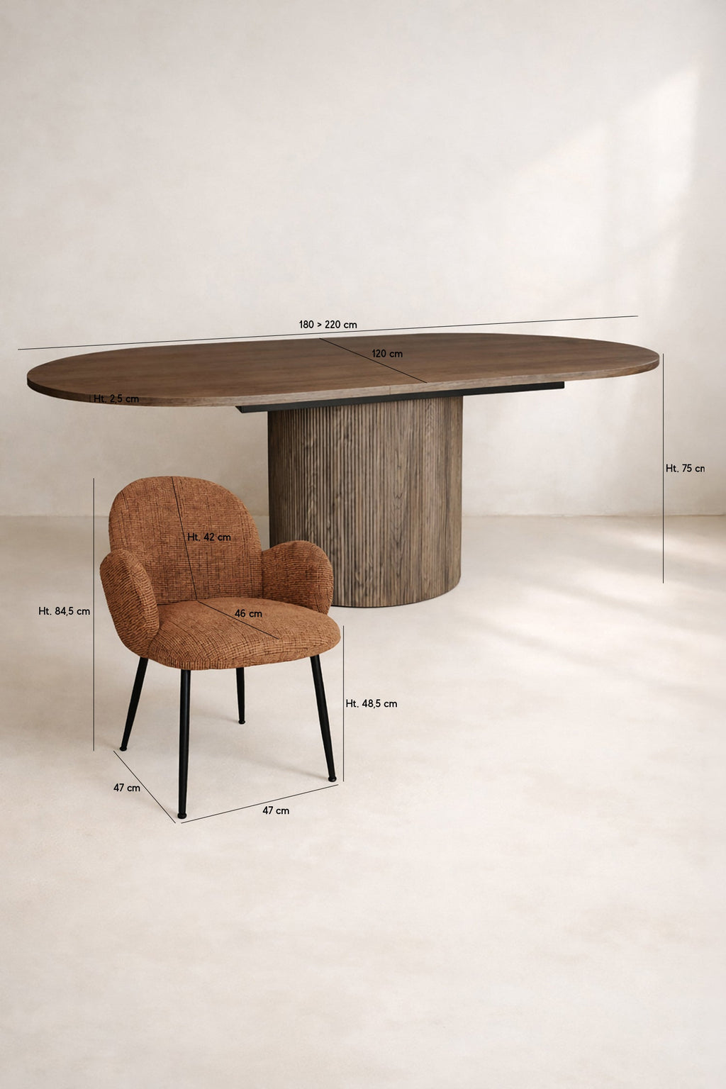 Ginette - Ensemble Table Extensibl - Tissu - Terracotta