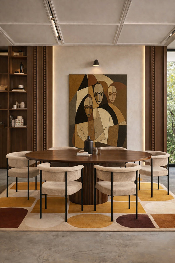 Colette - Ensemble Table Extensible + 6 Fauteuils - Tissu/Mdf - Beige