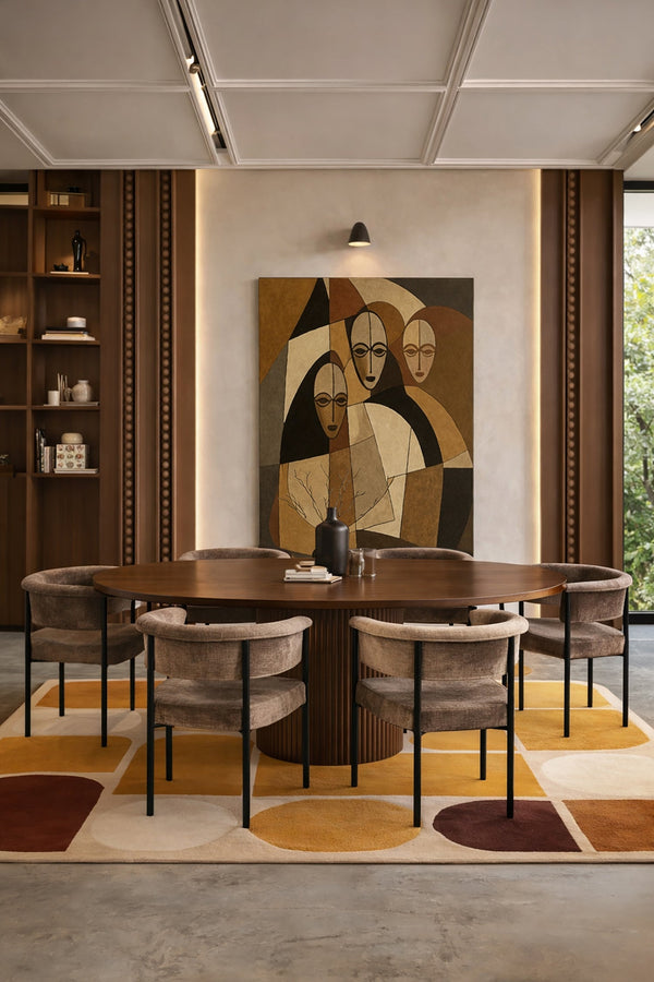 Colette - Ensemble Table Extensible + 6 Fauteuils - Tissu/Mdf - Coffee