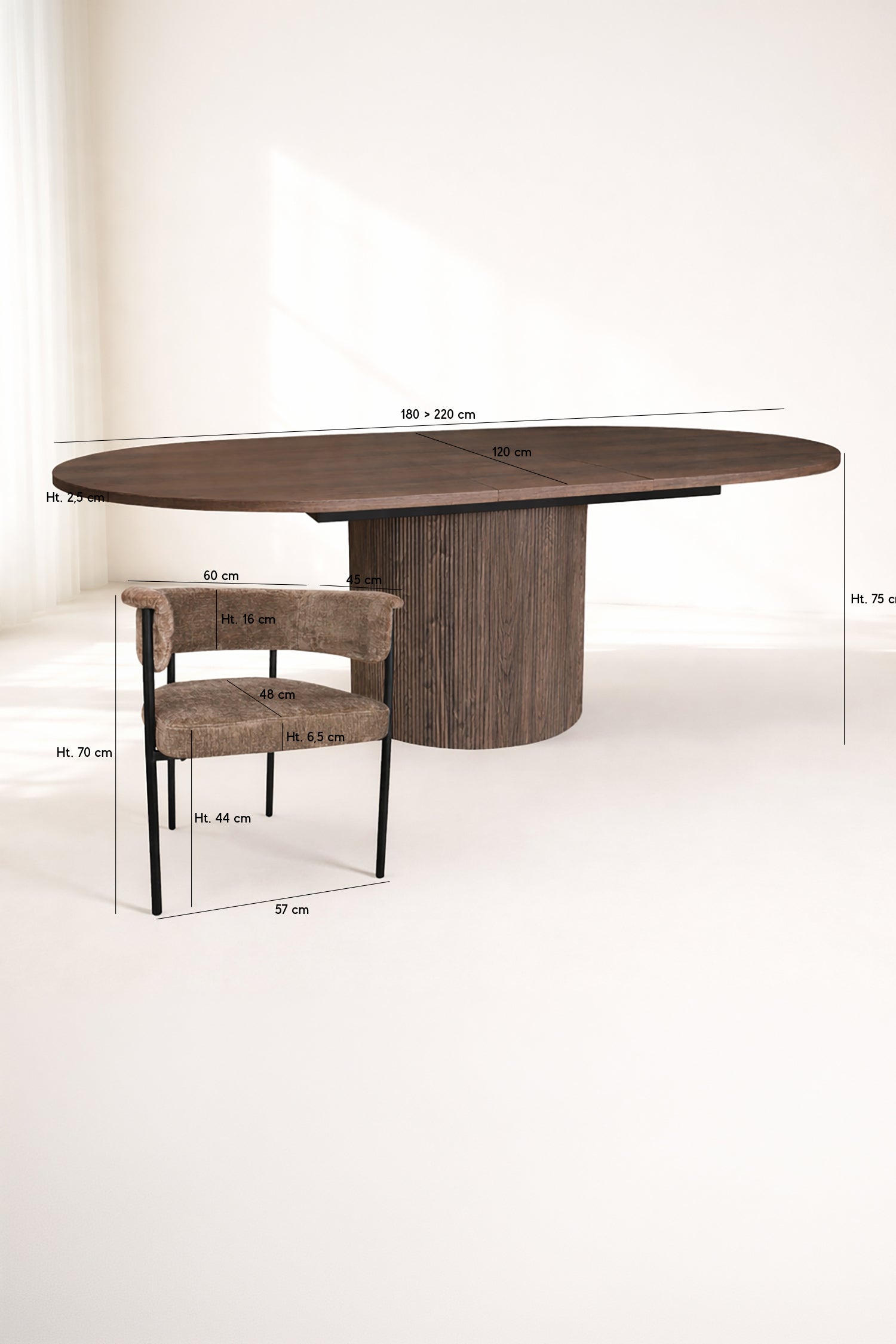 Colette - Ensemble Table Extensibl - Tissu/Mdf - Coffee