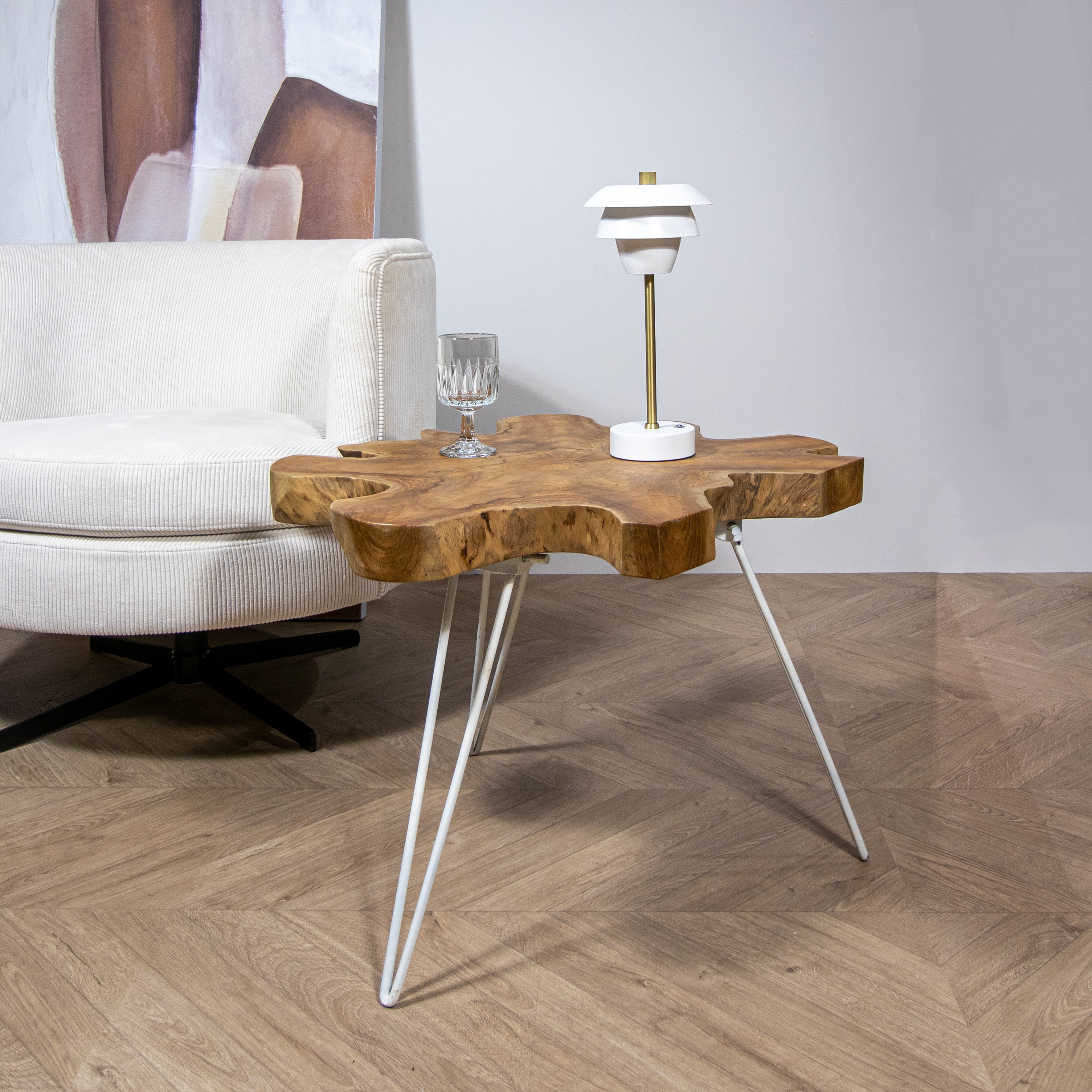 Table D'Appoint Kuta En Teck Et Pieds - Aluminium Blanc