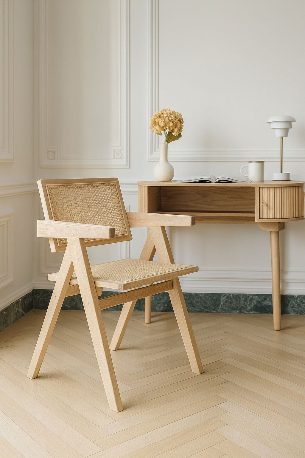 Hector - Fauteuil Bureau - Bois De Pin/Rotin