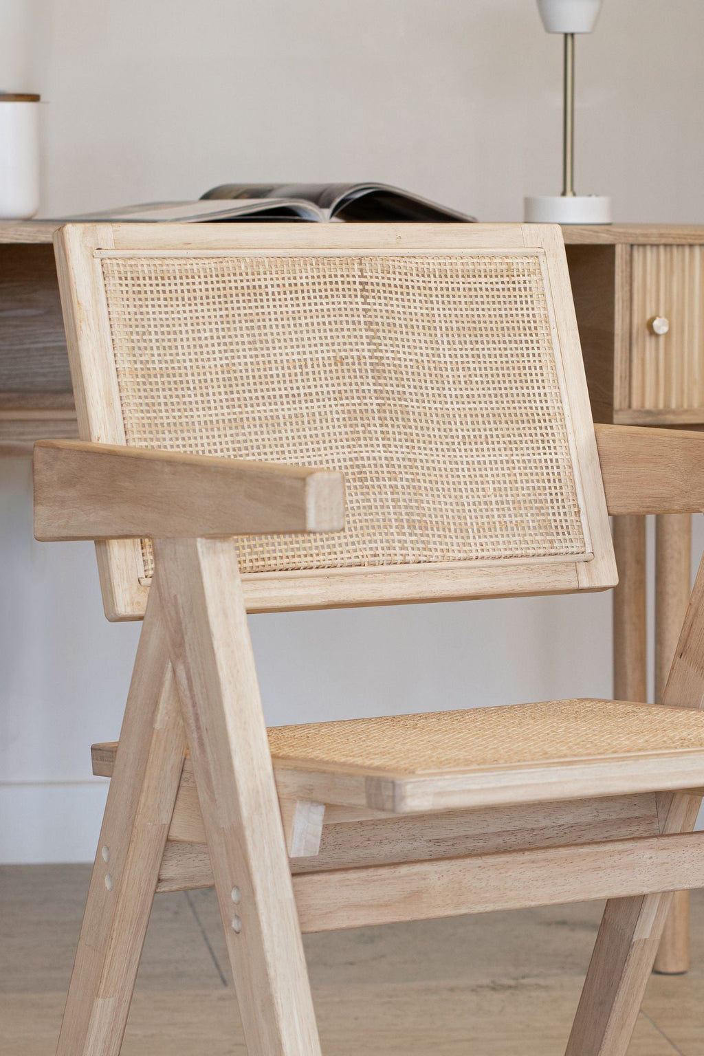 Hector - Fauteuil Bureau - Bois De Pin/Rotin