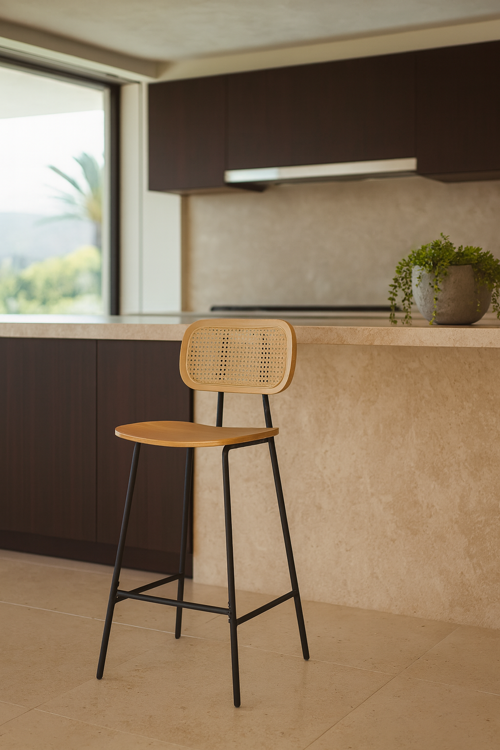 Nosara - Lot De 2 Chaises De Bar - Rotin/Métal/Bois - Noir/Naturel