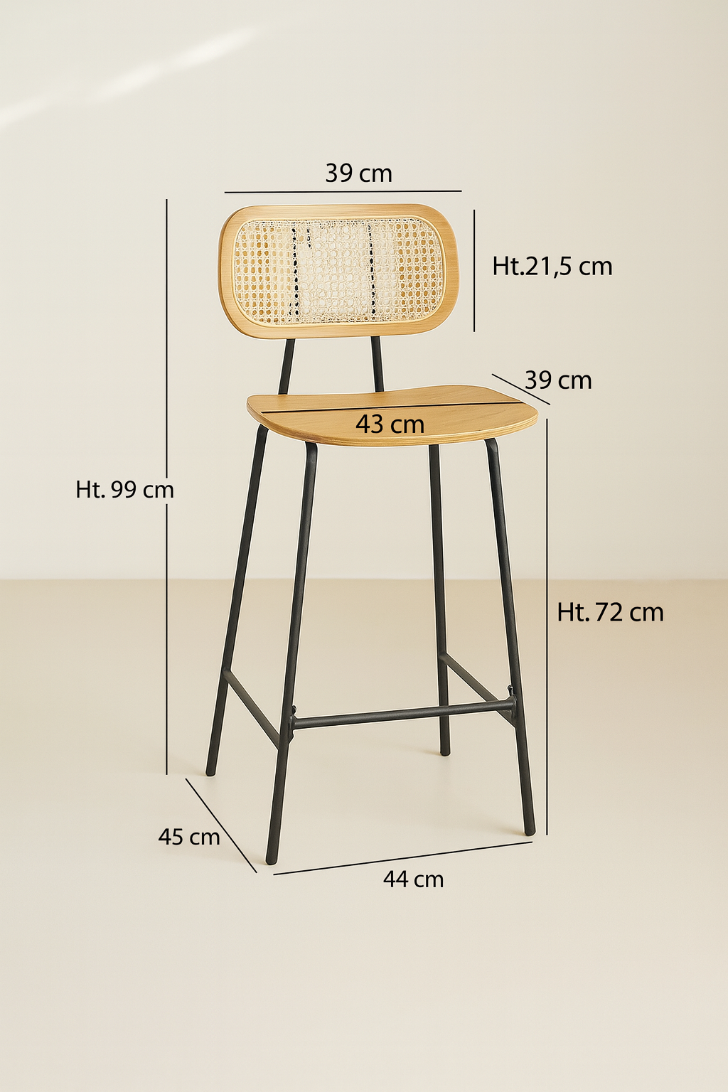 Nosara - Lot De 2 Chaises De Bar - Rotin/Métal/Bois - Noir/Naturel