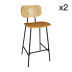 Nosara - Lot De 2 Chaises De Bar - Rotin/Métal/Bois - Noir/Naturel