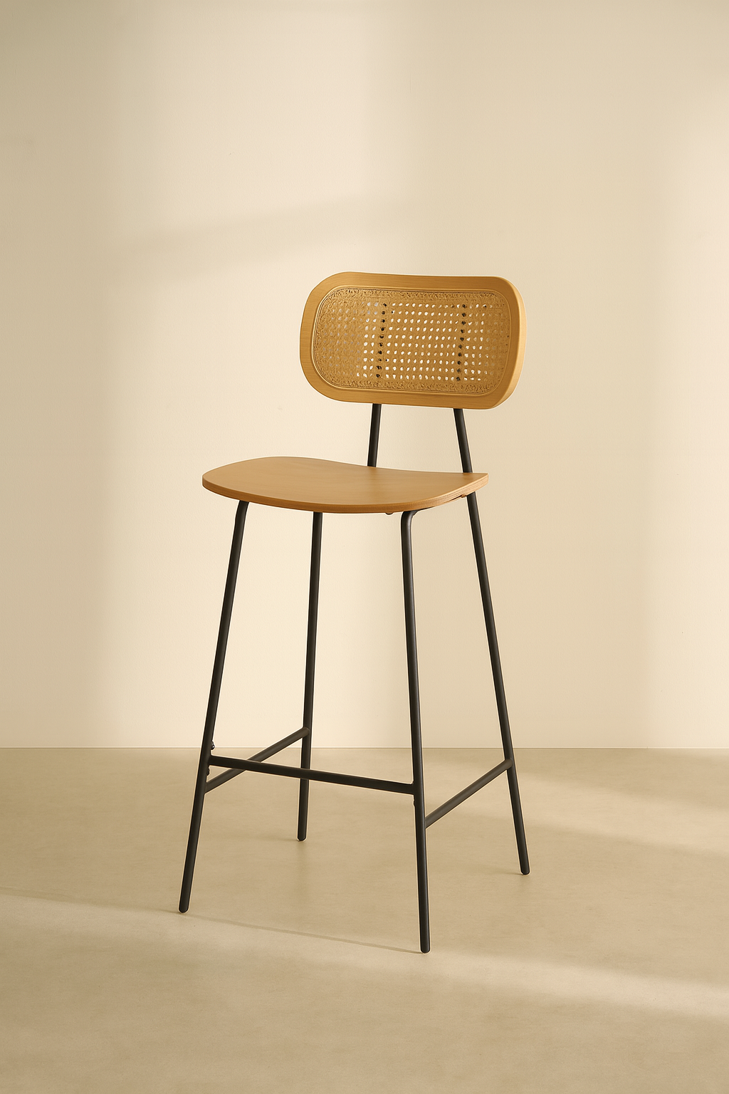 Nosara - Lot De 2 Chaises De Bar - Rotin/Métal/Bois - Noir/Naturel