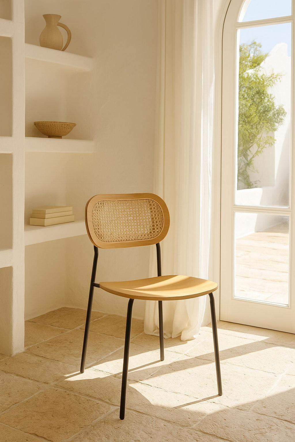 Nosara - Lot De 2 Chaise - Rotin/Métal/Bois - Noir/Naturel