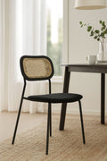 Nosara - Lot 2 Chaises - Velours Cotelé/Rotin/Métal/Bois - Noir
