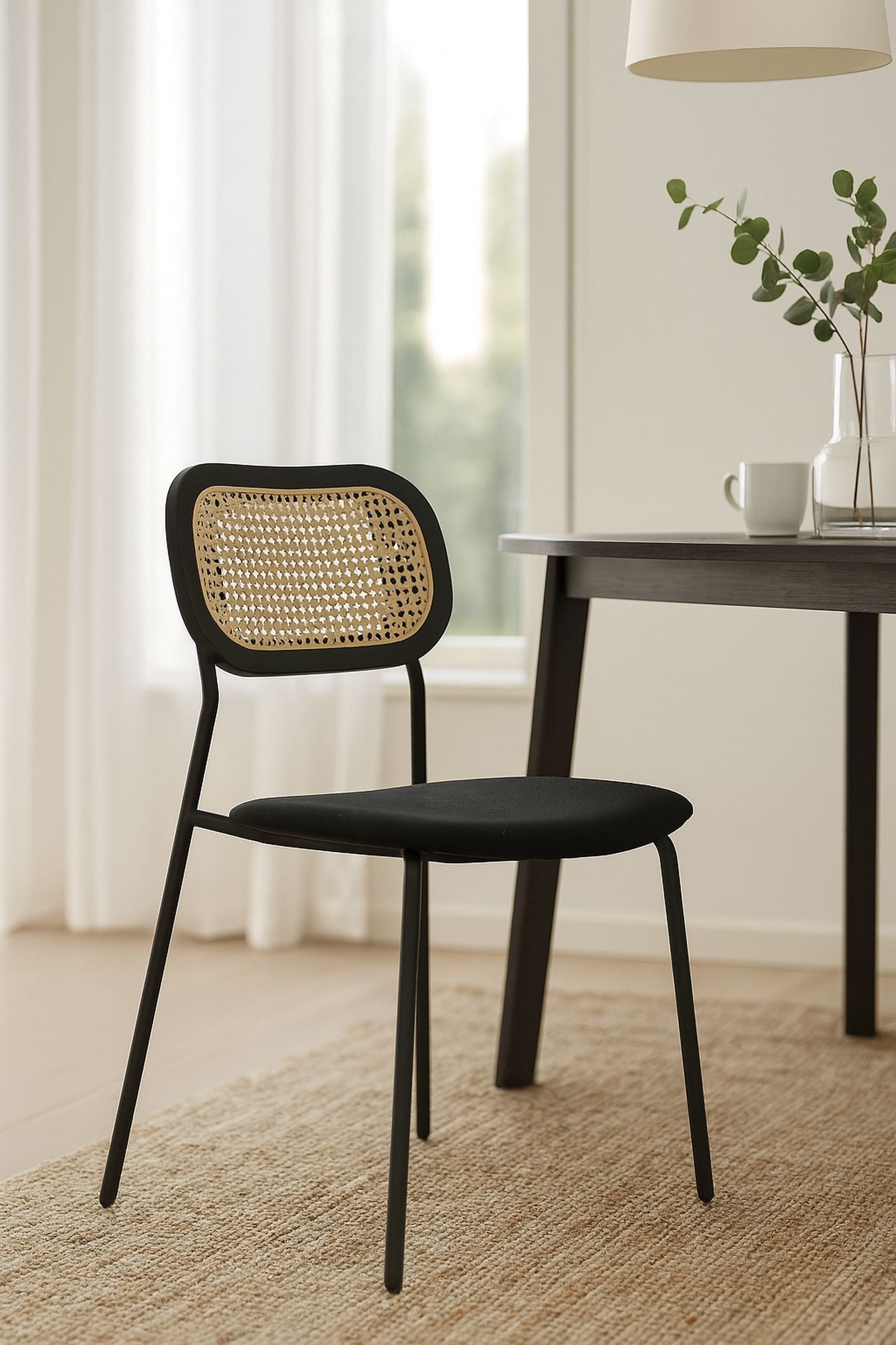 Nosara - Lot 2 Chaises - Velours Cotelé/Rotin/Métal/Bois - Noir