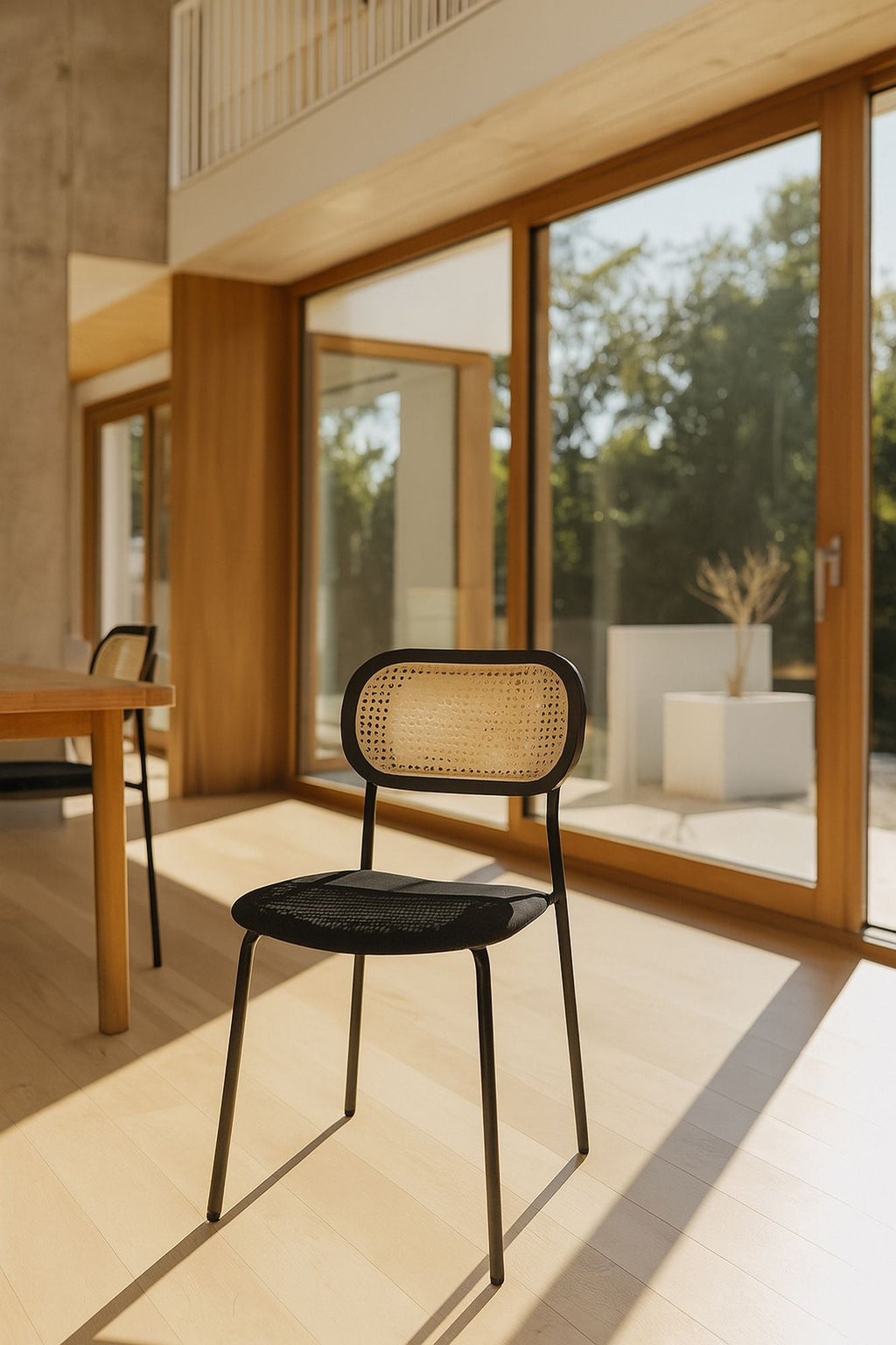 Nosara - Lot 2 Chaises - Velours Cotelé/Rotin/Métal/Bois - Noir