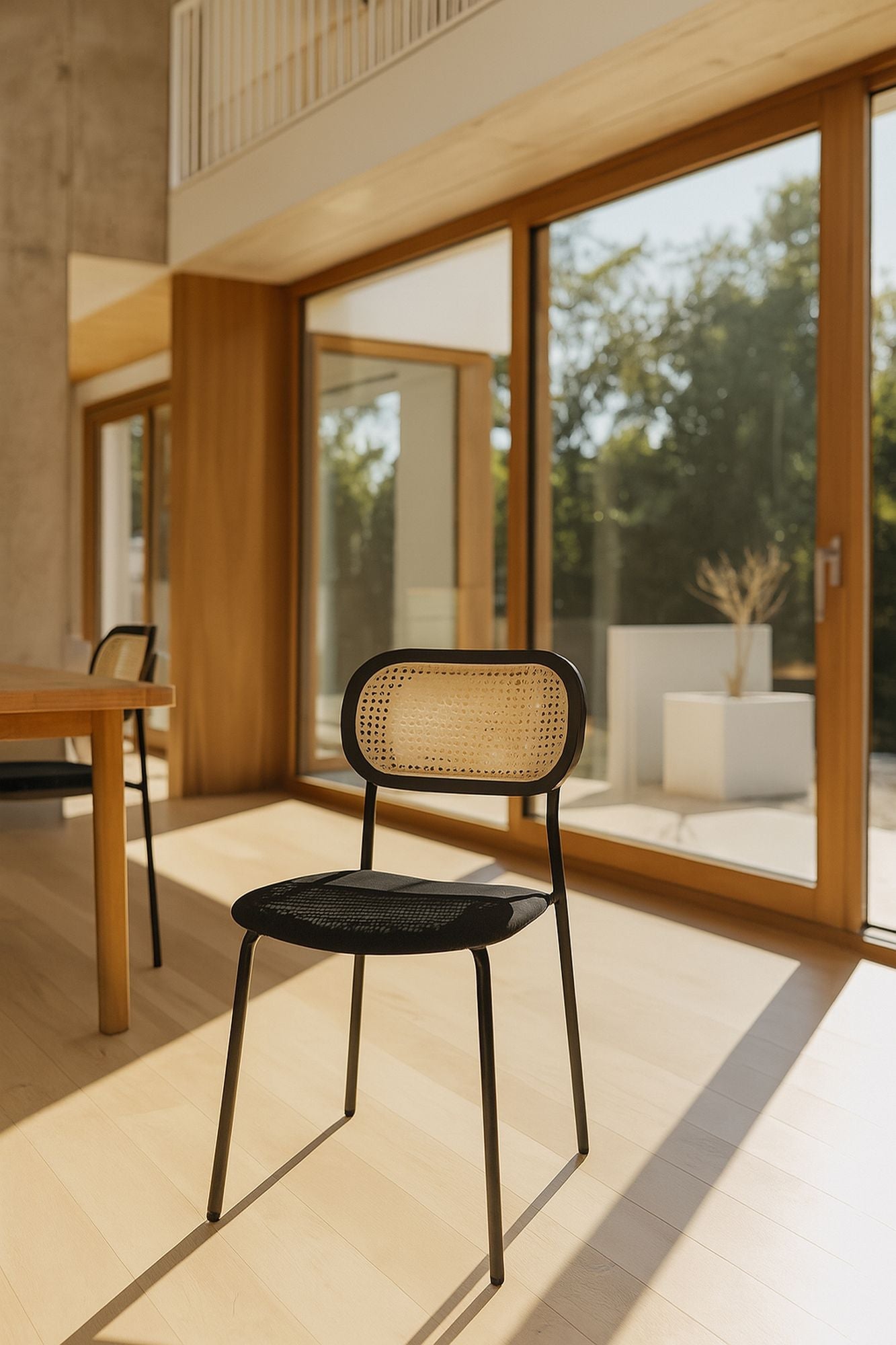 Nosara - Lot 2 Chaises - Velours Cotelé/Rotin/Métal/Bois - Noir