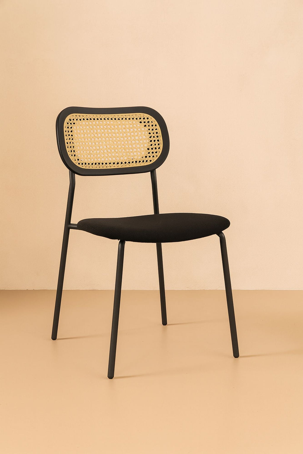 Nosara - Lot 2 Chaises - Velours Cotelé/Rotin/Métal/Bois - Noir