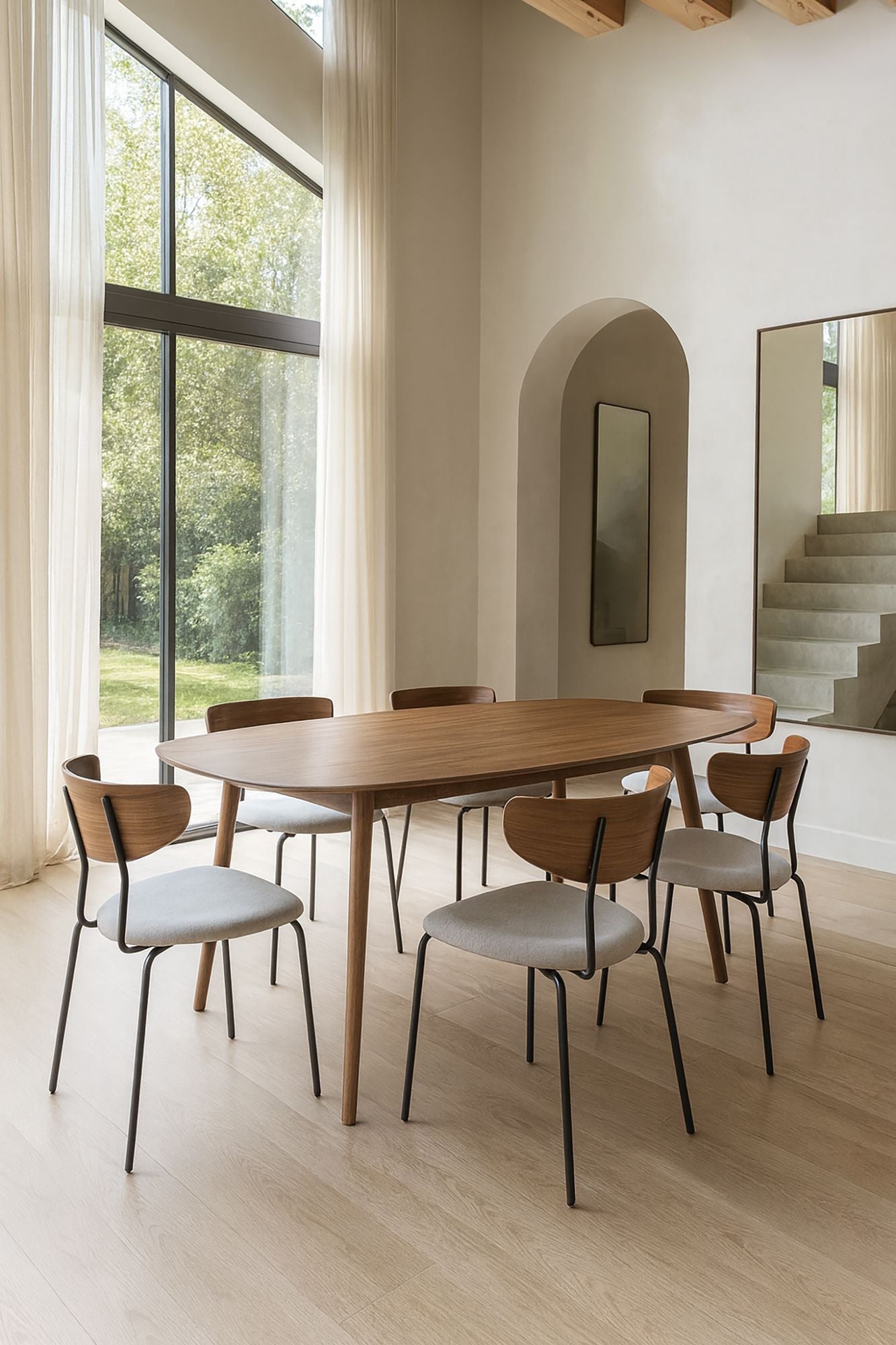Riva - Lot 2 Chaises - Velours/Métal/Bois - Écru
