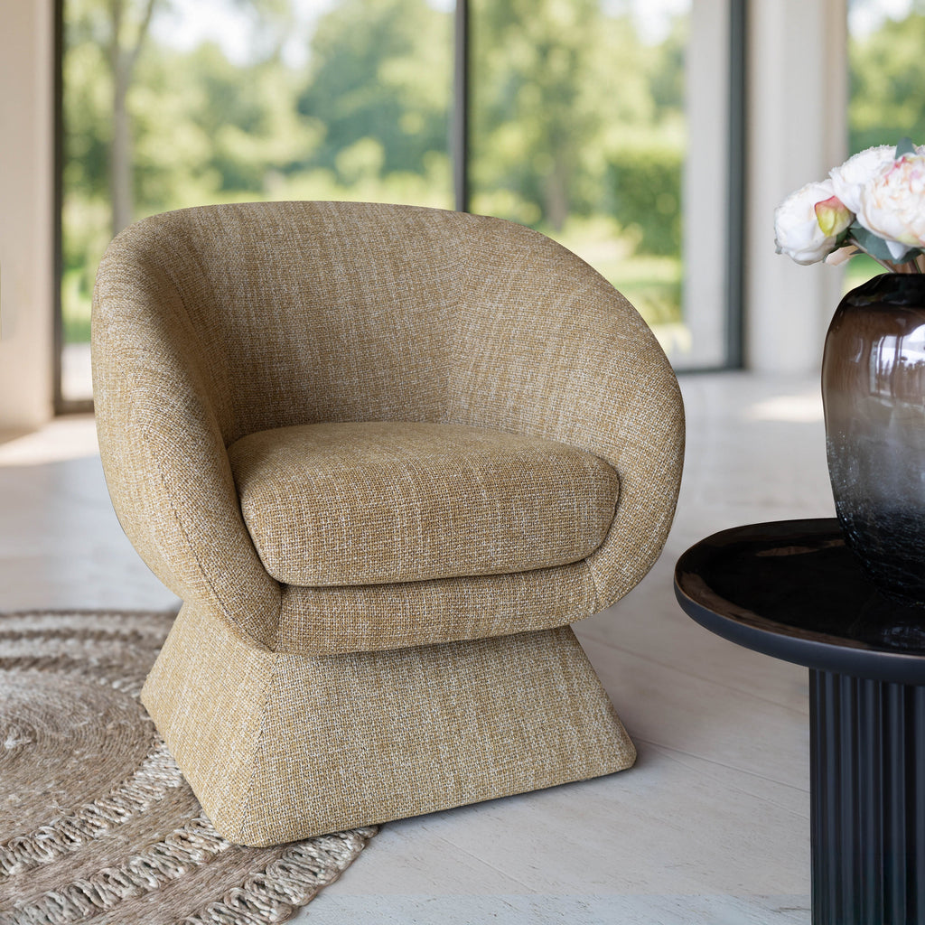 Sixties - Fauteuil Pivotant En Tissus - Tweed - Ocre Jaune